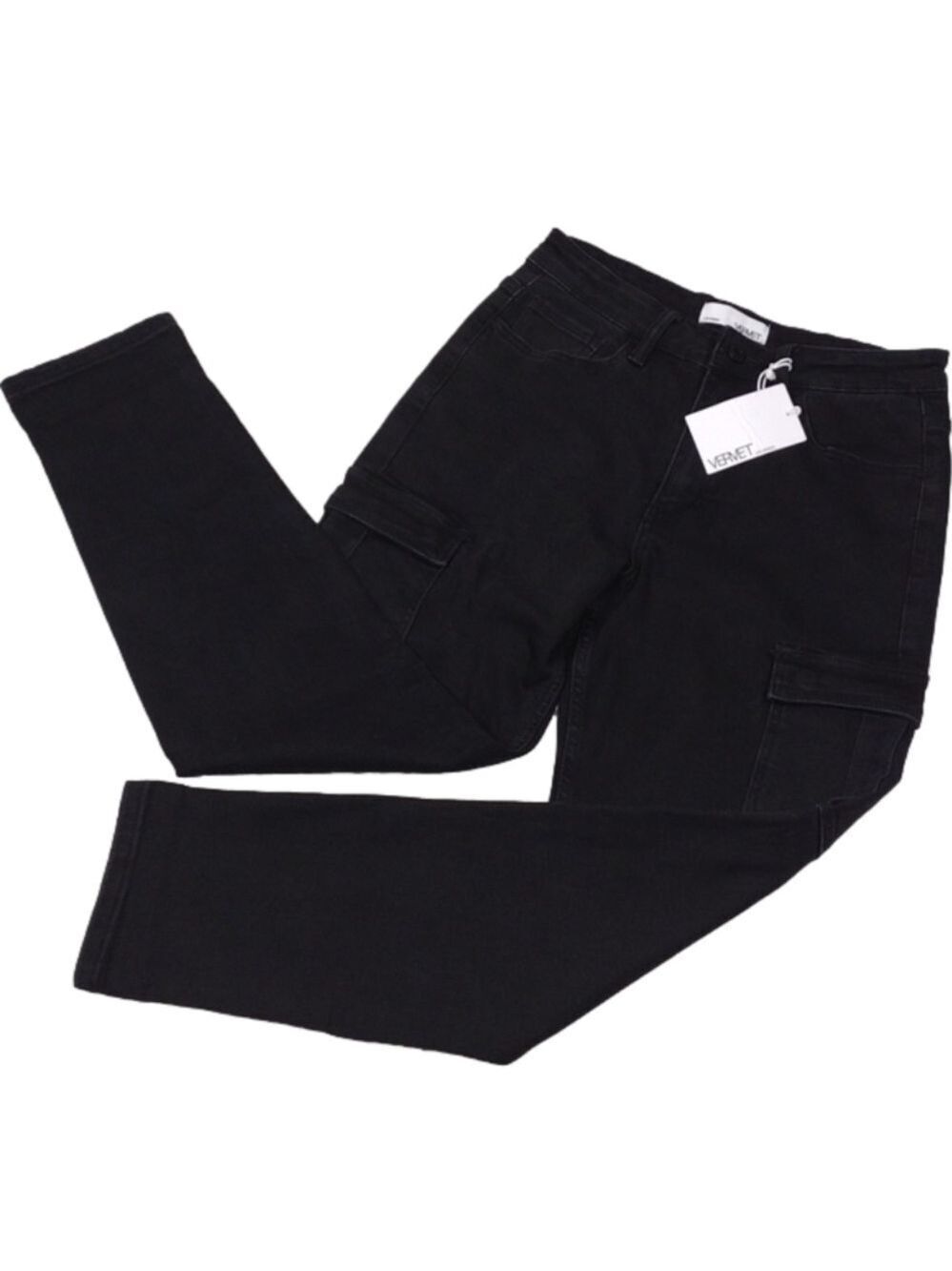 Vervet By Flying Monkey Black High Waist Straight Leg Colored Denim Cargo Jean